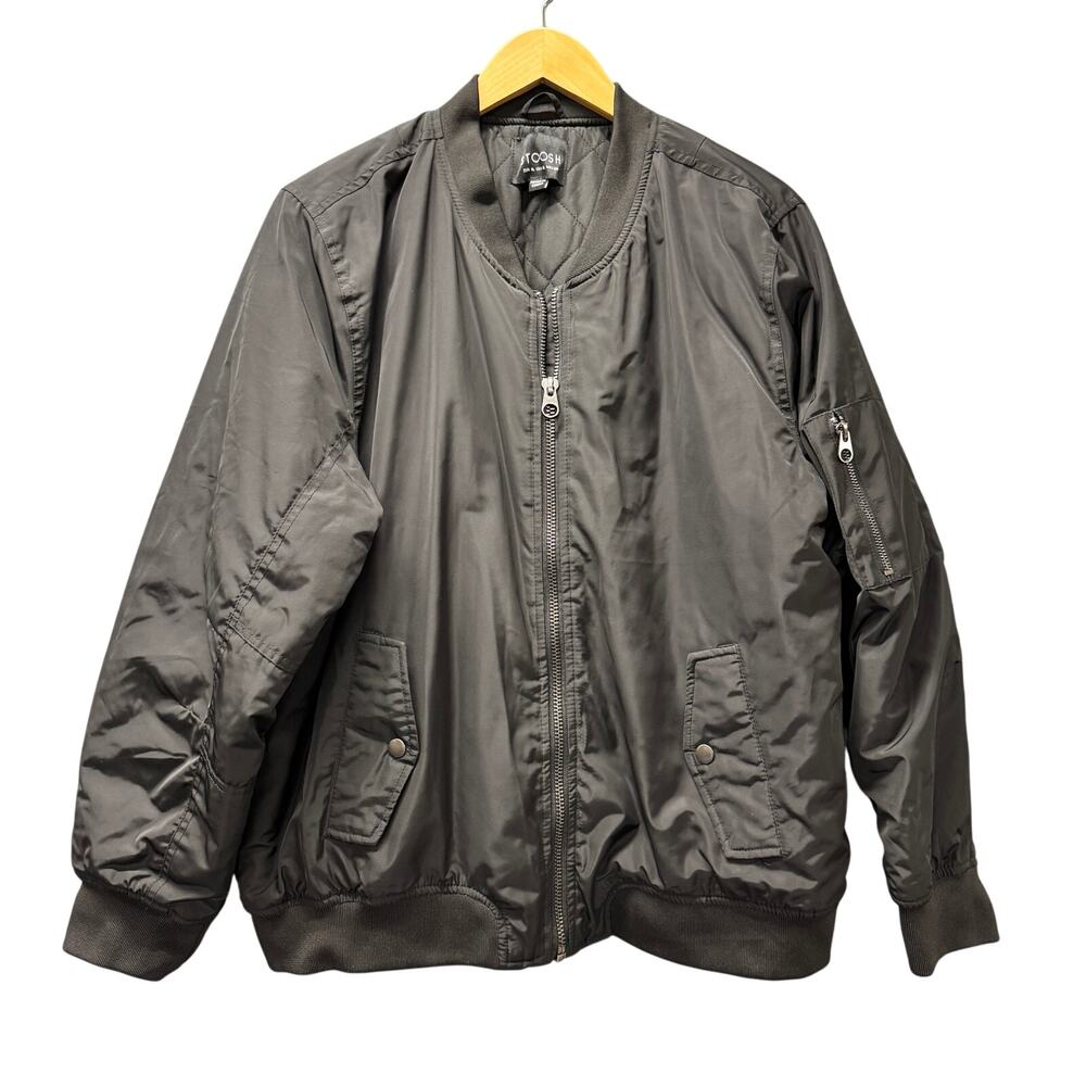 Stoosh Bomber Jacket Mens XL Black Full Zip Quilted Lining Snap Pockets Outdoor